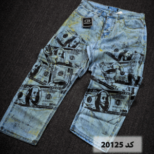 شلوار بگ مردانه طرحدار جین طرح دلار کد 20125