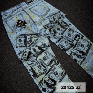 شلوار بگ مردانه طرحدار جین طرح دلار کد 20125