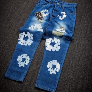 شلوار جین مام فیت مردانه طرحدار دنیم آبی  کد 20128