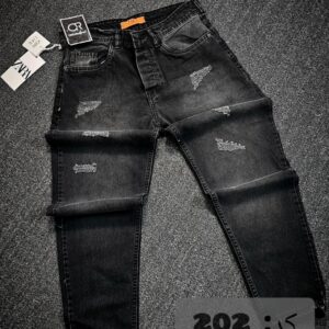 شلوار جین مام فیت مردانه طرح زاپ ذغالی کد 202