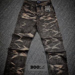 شلوار بگ جین قهوه ای شست طرحدار مردانه کد 20300