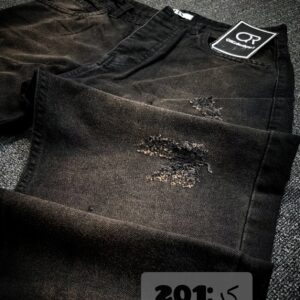 شلوار جین مام فیت مردانه زاپ دار مشکی کد 201